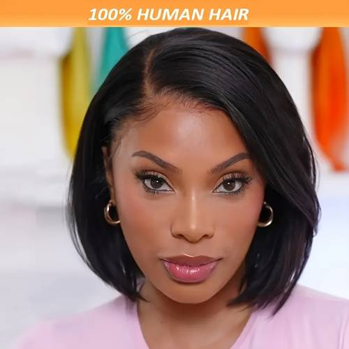12" Straight Brazilian Human Hair Bob Lace Front Wig