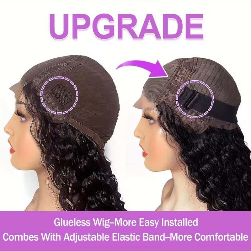 Deep Wave Human Hair Lace Front Wig 4x4 – Glueless, Pre-Plucked, Wet & Wavy | Natural Color