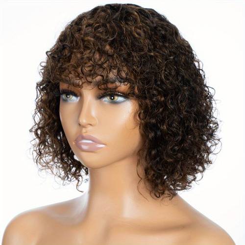 10" Ombre Curly Human Hair Bob Wig 150% Density