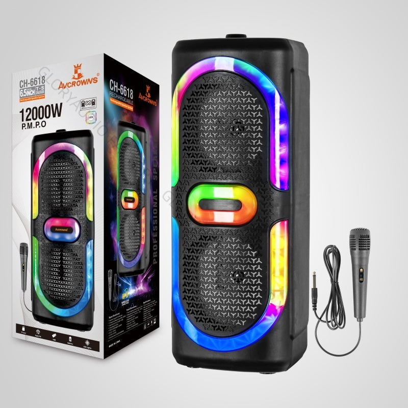 AVCROWNS CH-6633 Dual 6.5" Wireless Bluetooth Speaker System with Microphone & RGB Lights