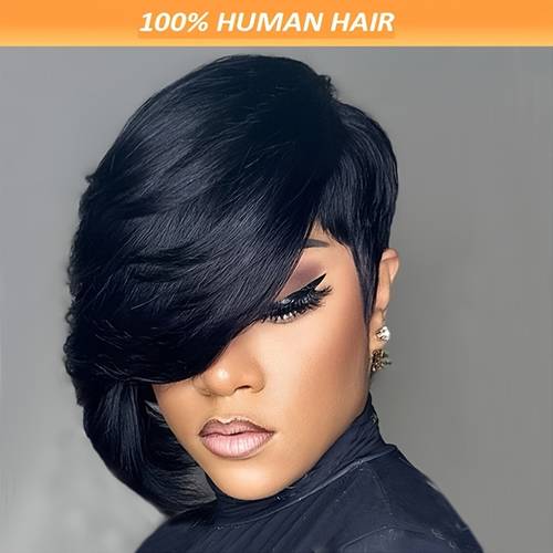 8" Red Straight Human Hair Pixie Wig