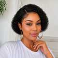 Natural Black Curly Human Hair Bob Lace Front Wig