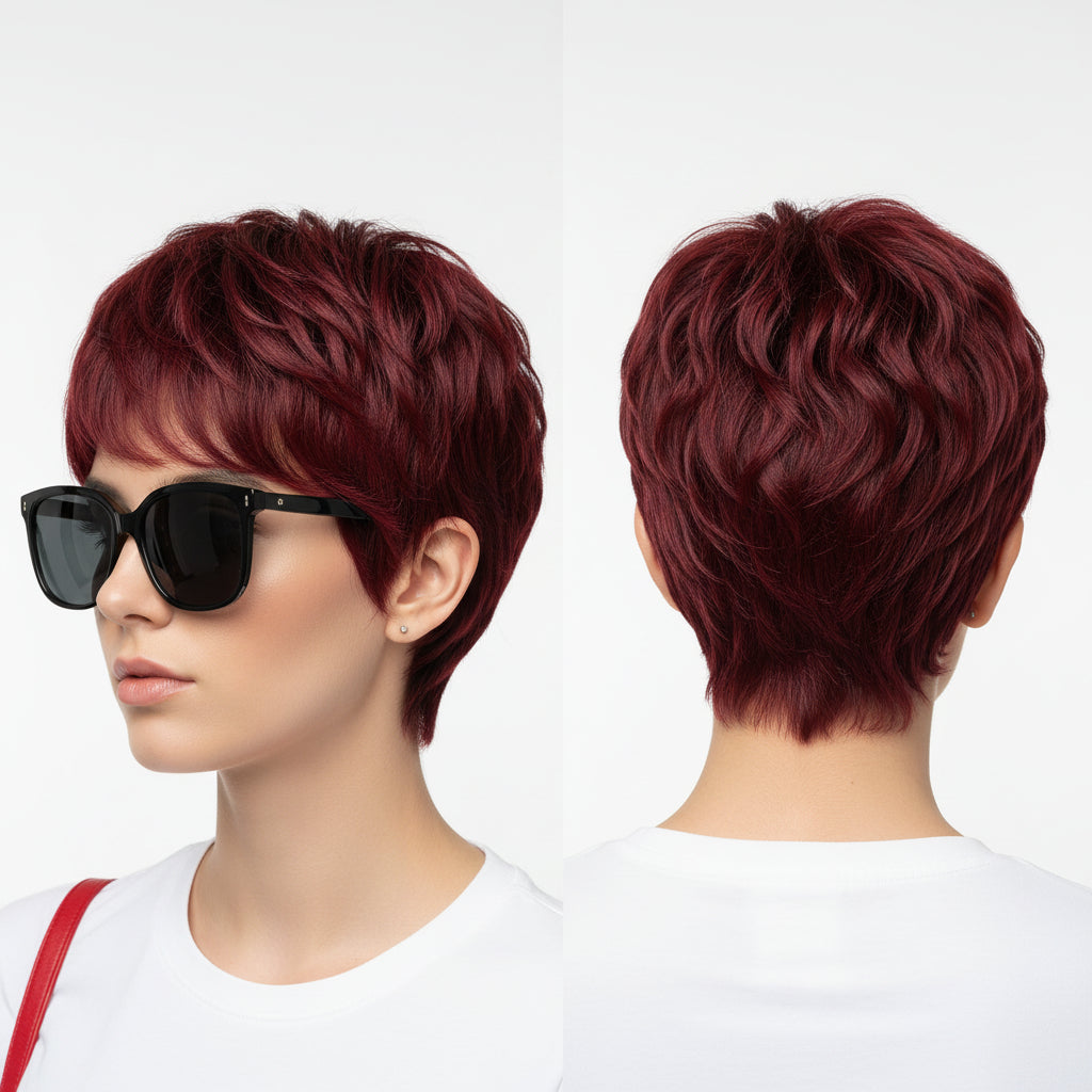Black Straight Brazilian Human Hair Pixie Wig 150% Density