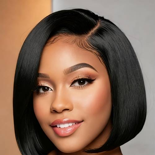 14" Straight Human Hair Bob Lace Front Wig 180% Density