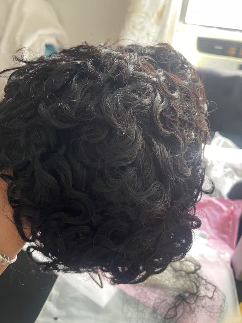 Natural Black Curly Afro Human Hair Wig close-up top view