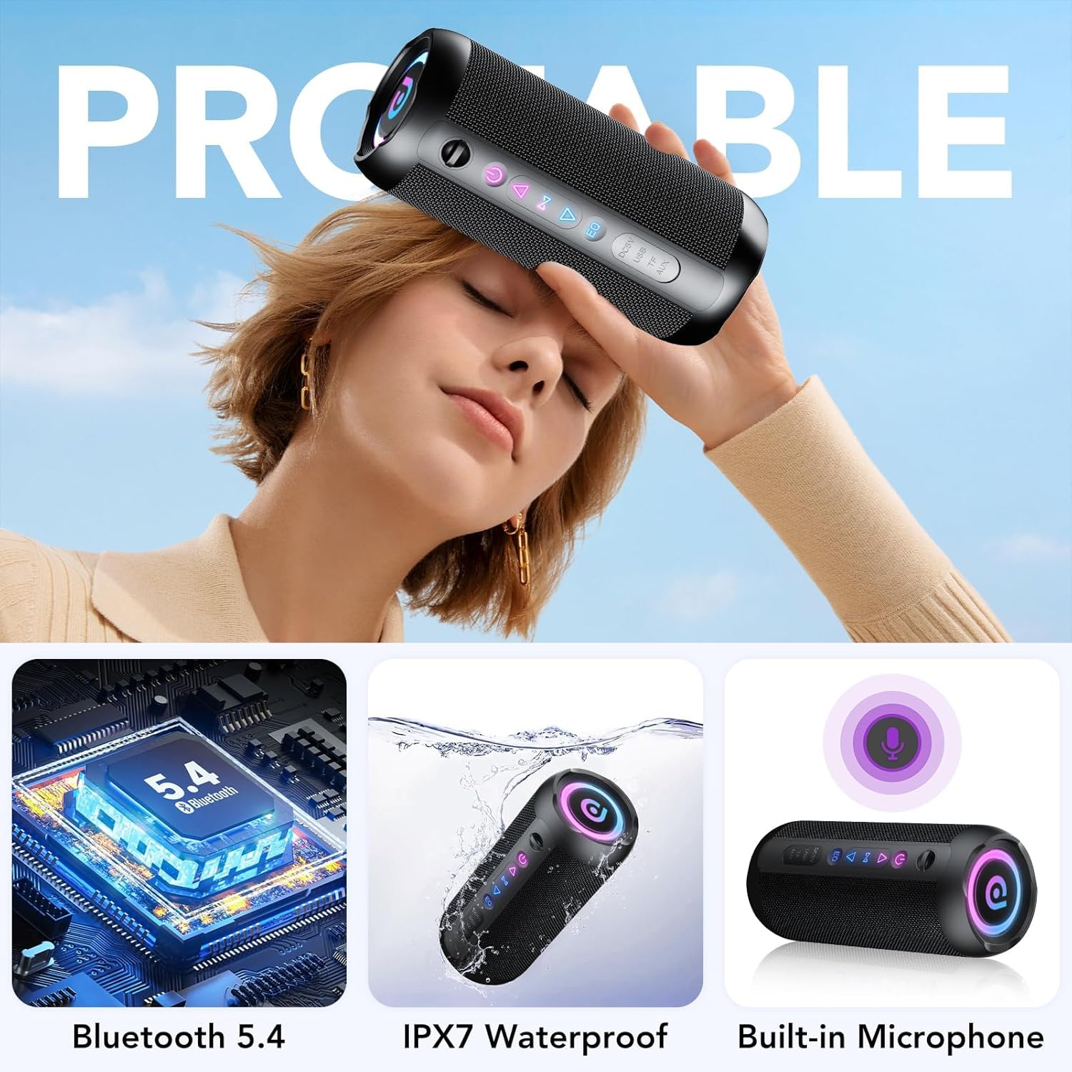 MBOX368 30W Stereo Wireless Bluetooth Speaker with RGB Lights & 3000mAh Battery