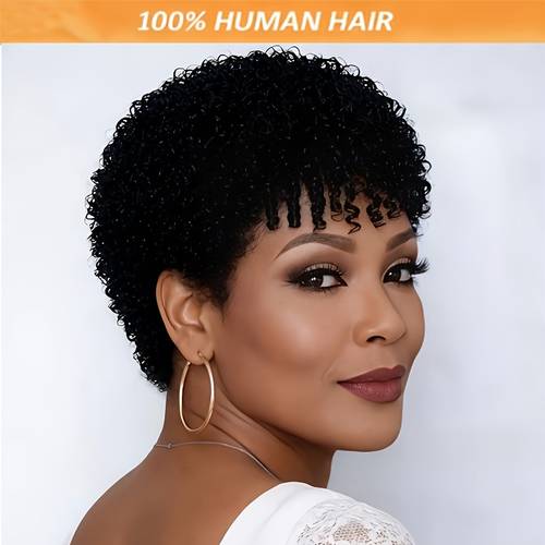 4" Afro Brazilian Human Hair Pixie Wig 200% Density