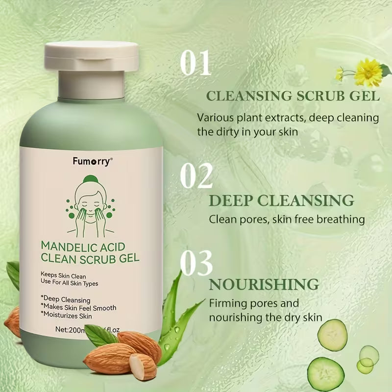 Mandelic Acid Cleansing Scrub Gel with Aloe, Rose & Chamomile – 200ml | Deep Skin Cleansing