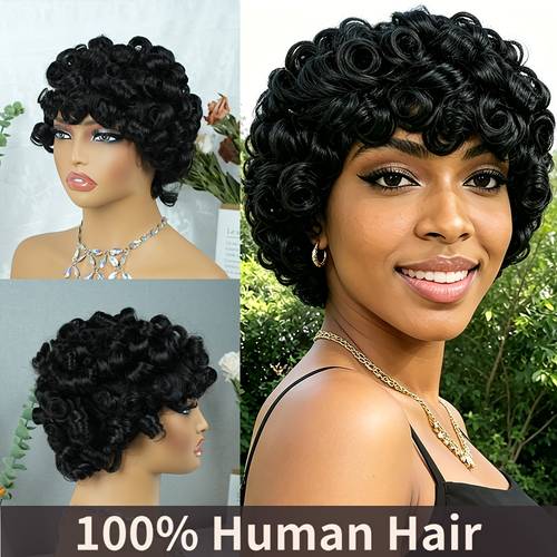Afro Human Hair Bob Wig 180% Density