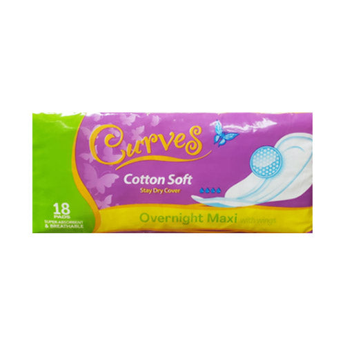 Curves Cotton Soft Stay Dry Cover Overnight Maxi With Wings 18S