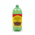 Green bottle of Old Jamaican Ginger Beer with a colorful label on a white background