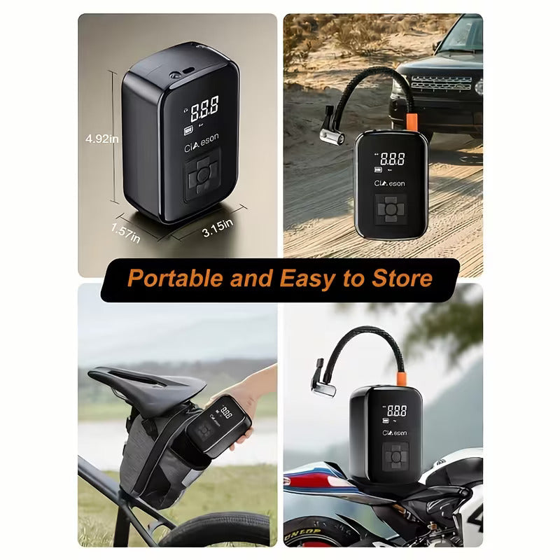 Portable air compressor with digital display in various settings