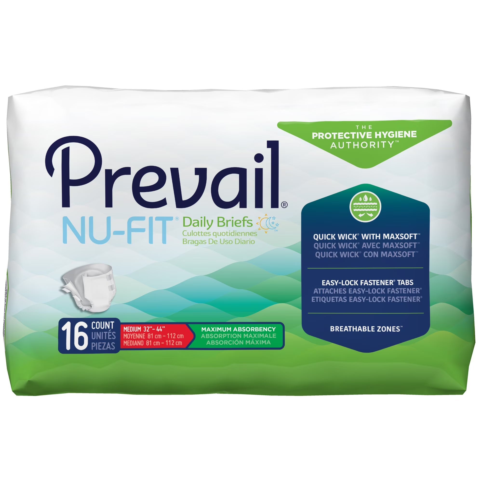 Prevail Nu-Fit Daily Disposable Briefs Medium 16-Count - Premium Incontinence Protection