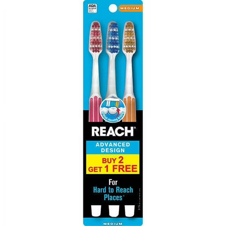 Reach Advanced Design Toothbrush Medium 3-Pack - Superior Cleaning Value Pack