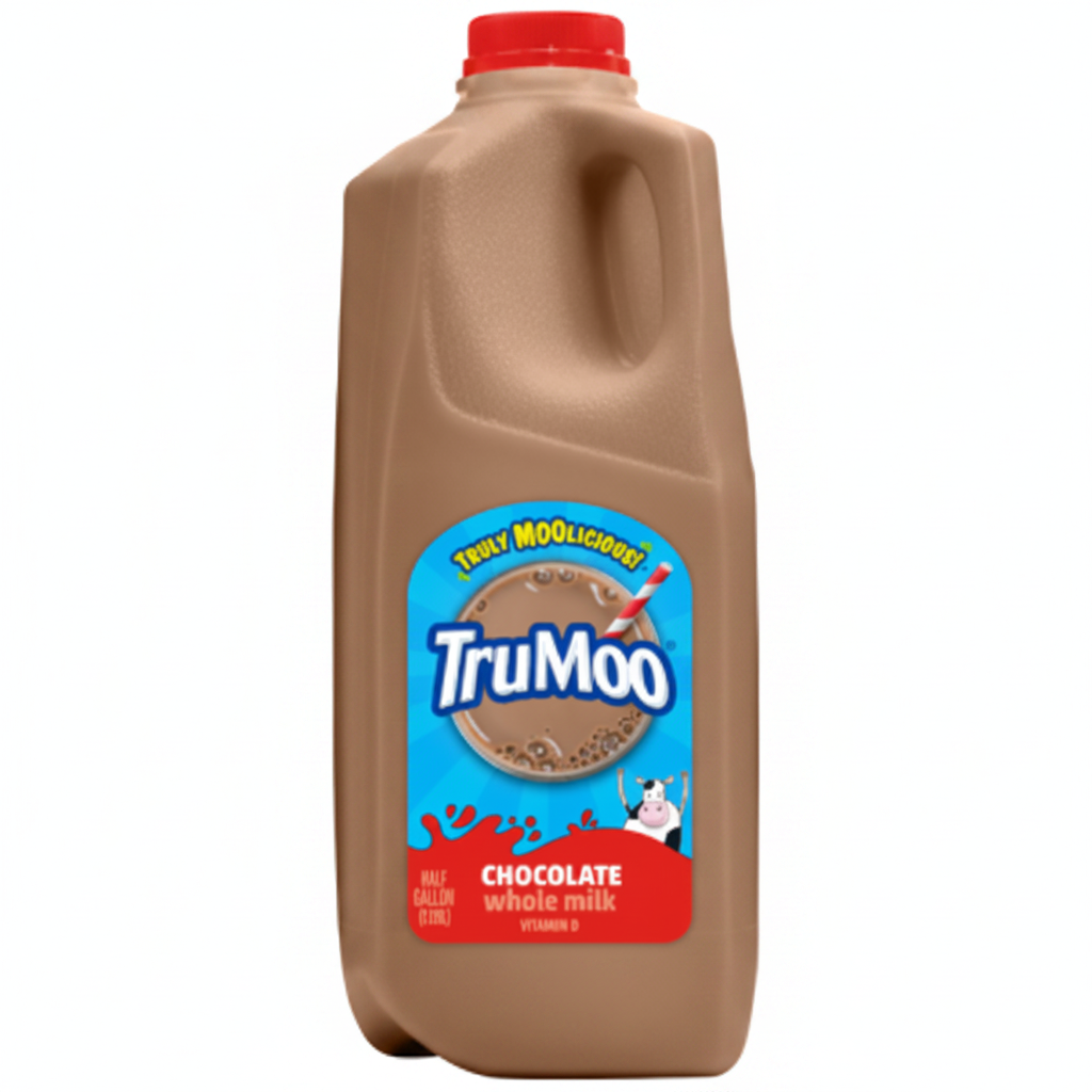 Trumoo chocolate milk bottle on a white background