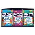 Three packages of Welch's fruit snacks on a white background