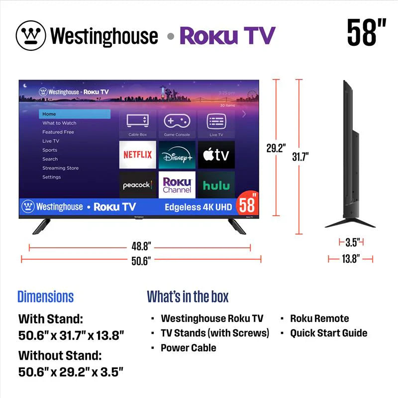 Westinghouse 58" Edgeless 4K UHD Roku TV