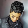 Black Brazilian Human Hair Pixie Lace Front Wig 150% Density