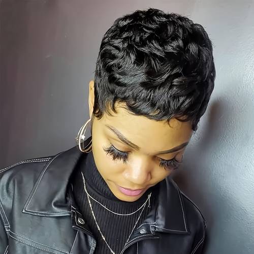 Black Brazilian Human Hair Pixie Lace Front Wig 150% Density