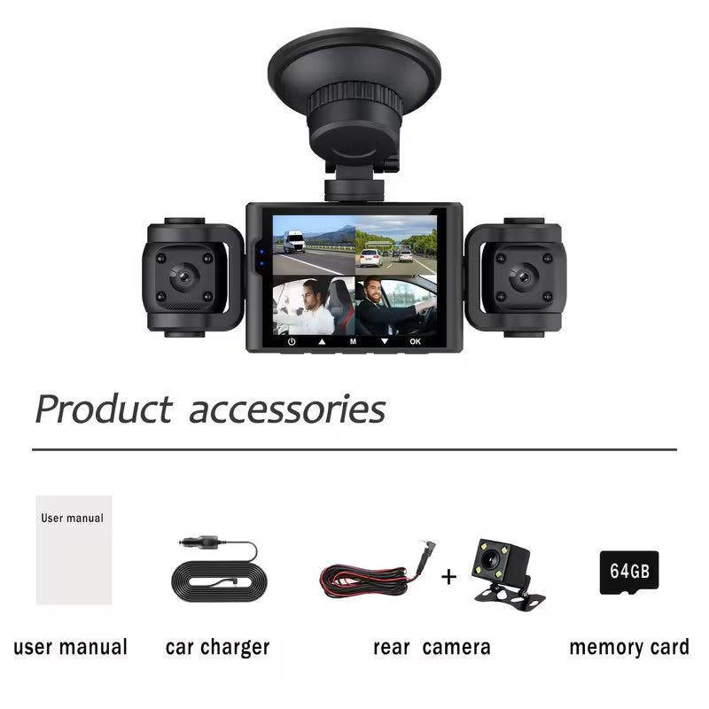 4-Channel 1080P HD Dash Cam – 360° Front, Rear, Left & Right Recording
