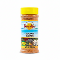Jamaican all-purpose seasoning bottle with yellow lid on a white background