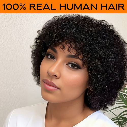 Natural Black Afro Human Hair Glueless Wig