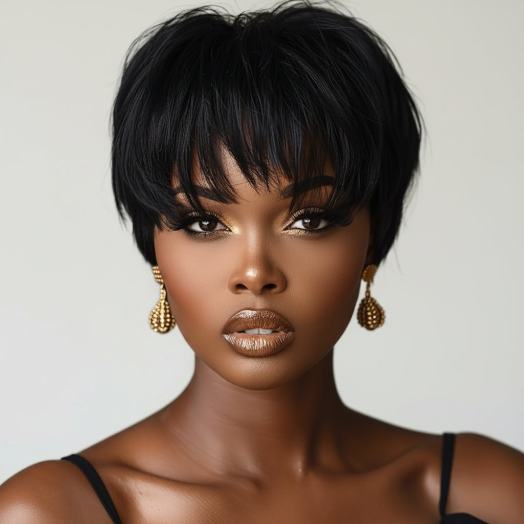 Human Hair Pixie Lace Front Wig 150% Density