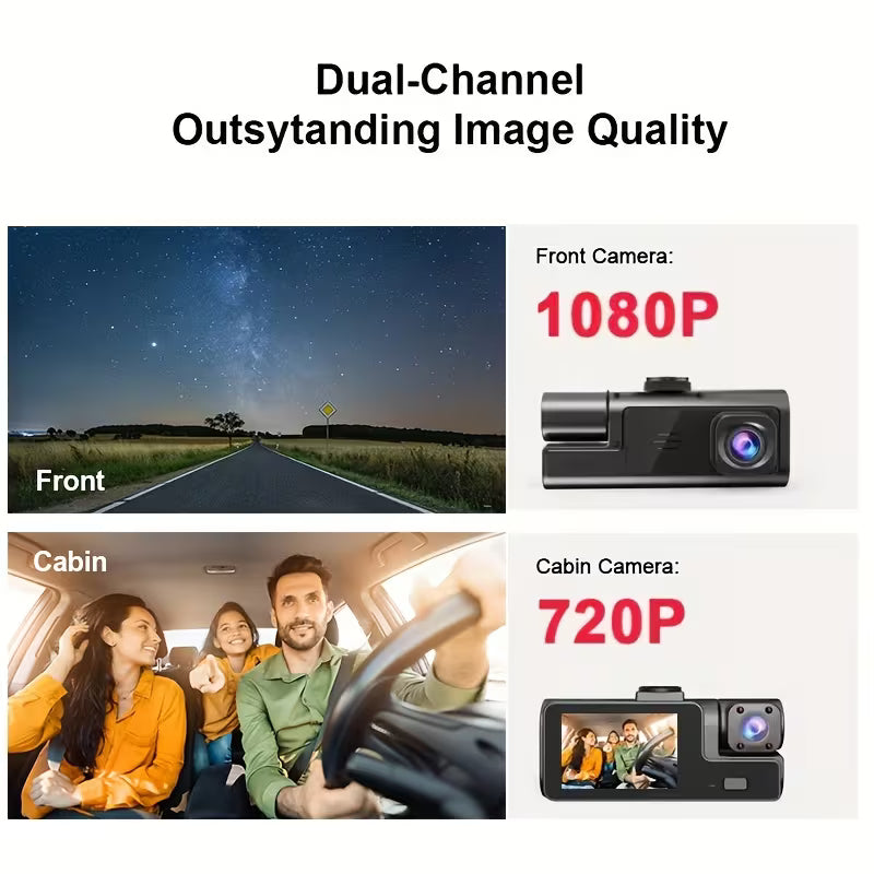 Dash Cam Front and Inside – 1080P Front + 720P Cabin | 170° Wide Angle, Night Vision, 24H Parking Monitor