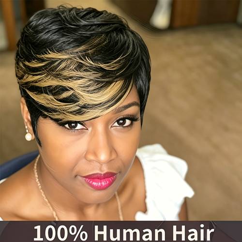 6" Straight Brazilian Human Hair Pixie Wig 150% Density