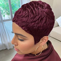 Burgundy Straight Human Hair Pixie Wig 150% Density