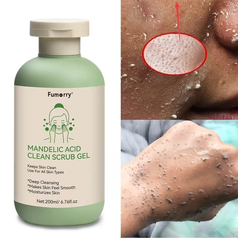 Mandelic Acid Cleansing Scrub Gel with Aloe, Rose & Chamomile – 200ml | Deep Skin Cleansing