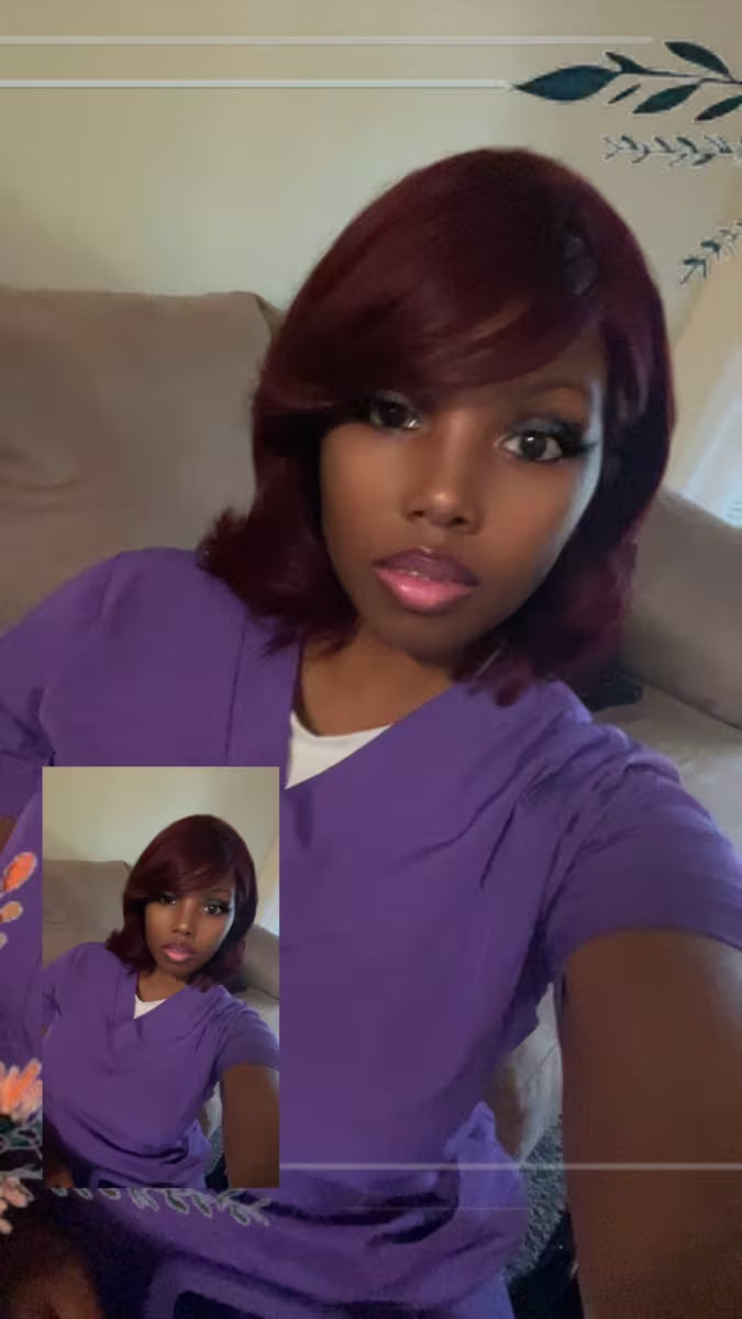 Glueless Short Bob Straight Human Hair Wig with Bangs – 8 Inch | Black & Burgundy Red