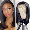 14" Natural Black Straight Brazilian Human Hair Bob Lace Front Wig 200% Density
