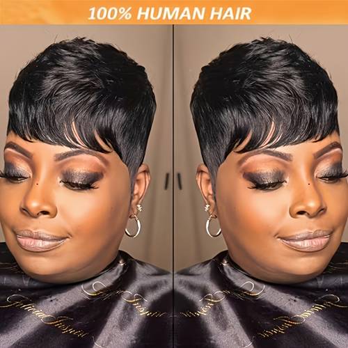Straight Human Hair Pixie Wig 180% Density