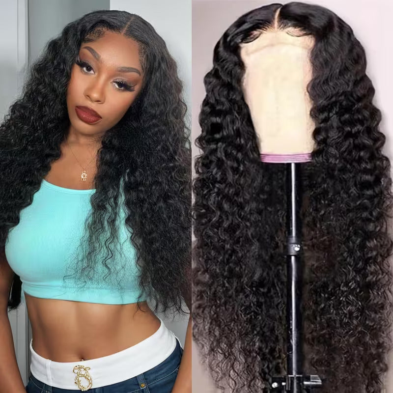 KinkyQ Jerry Curly Lace Front Wig worn and on mannequin stand
