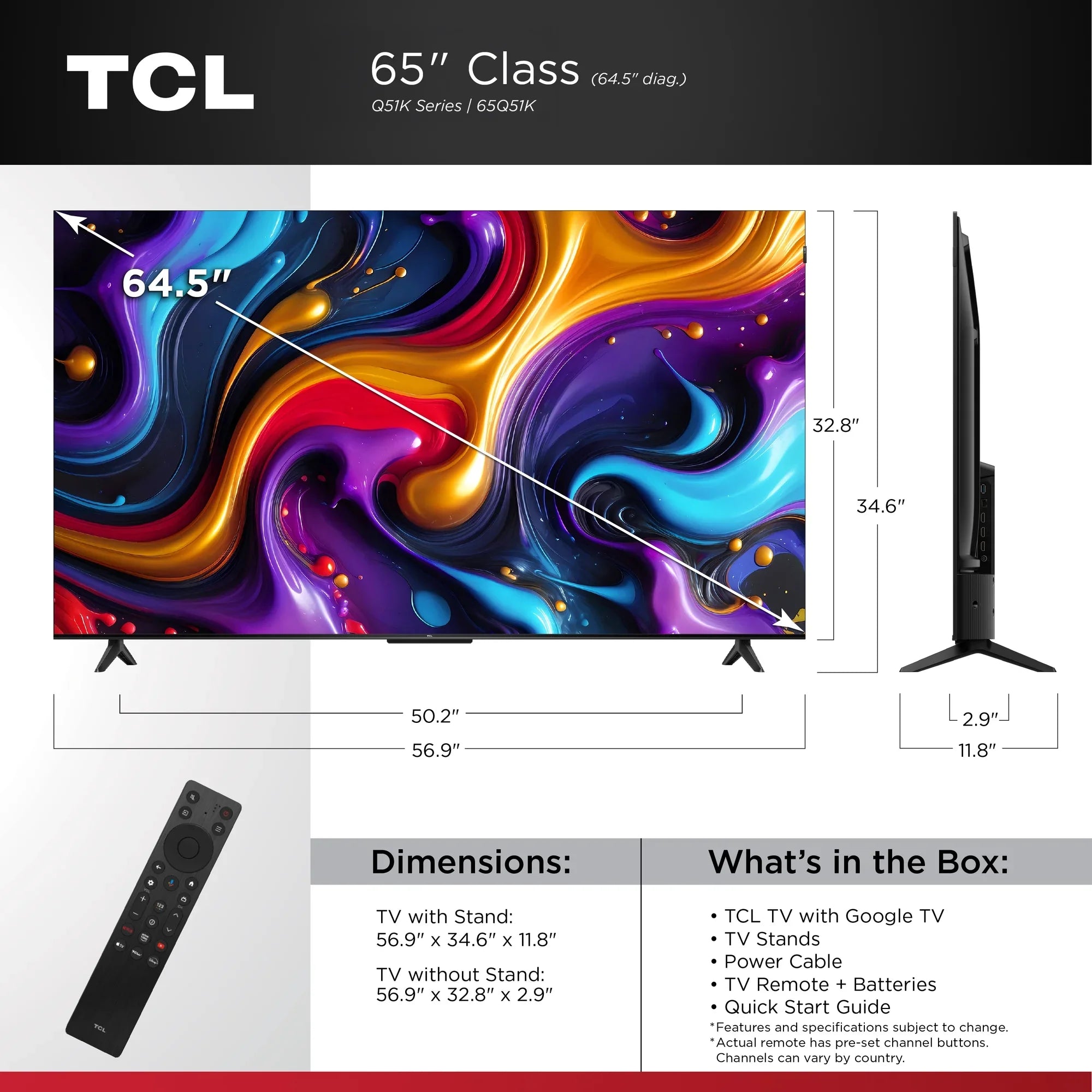 TCL 65" QM7K Series QD-Mini LED QLED 4K UHD Smart TV with Google TV