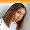 Brown Straight Human Hair Bob Wig 150% Density 4x4