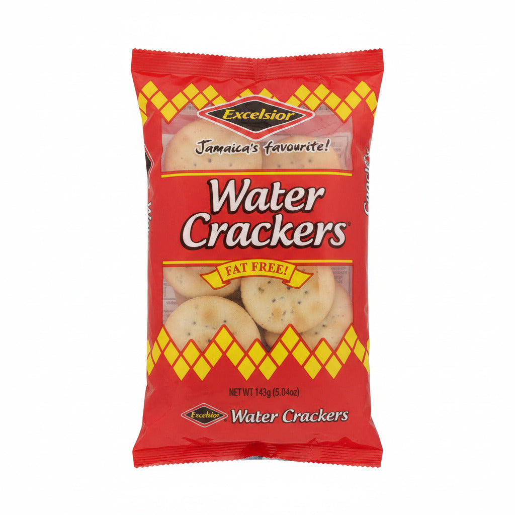 Excelsior Water Crackers package on a gray surface