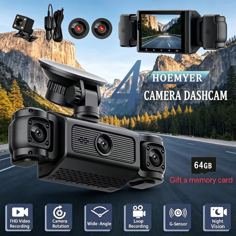 4-Channel 1080P HD Dash Cam – 360° Front, Rear, Left & Right Recording