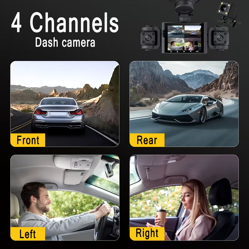 4-Channel 1080P HD Dash Cam – 360° Front, Rear, Left & Right Recording